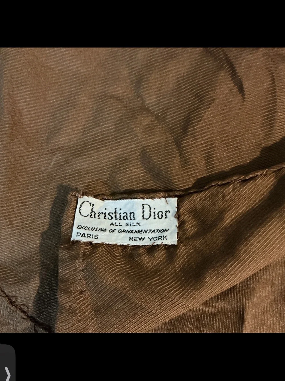 Christian Dior Small Brown Silk Scarf Classic Luxury 13” x 34” Goldtone Logo